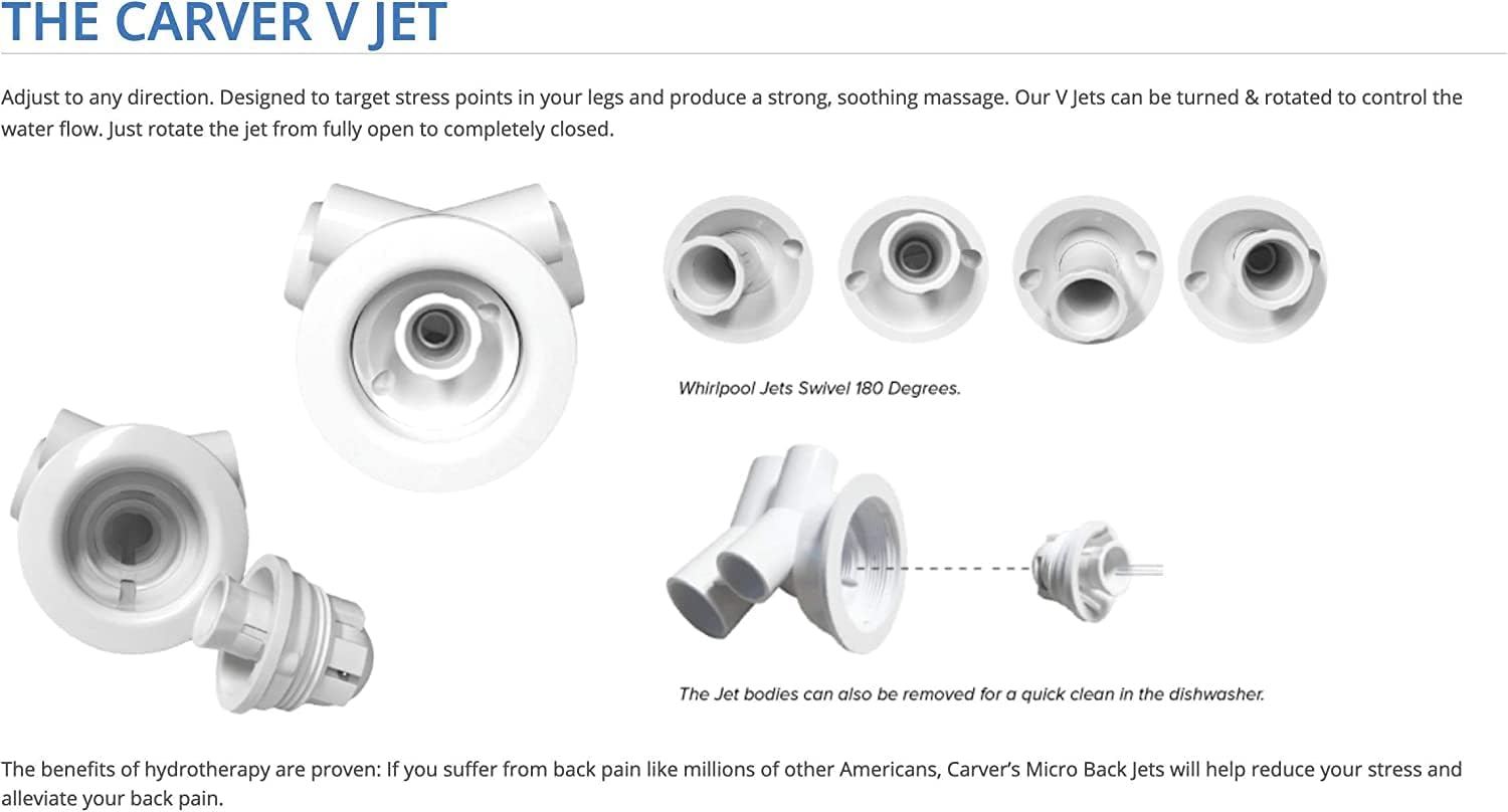 Carver Tubs - RAR7236 - Modern Fiberglass Whirlpool Water Massage Bathtub, With 12 Heater Air Jets - White Acrylic Rectangle Bath Tub - Left End Drain - Deep Relaxing Soak - 72'L x 36'W x 18'H