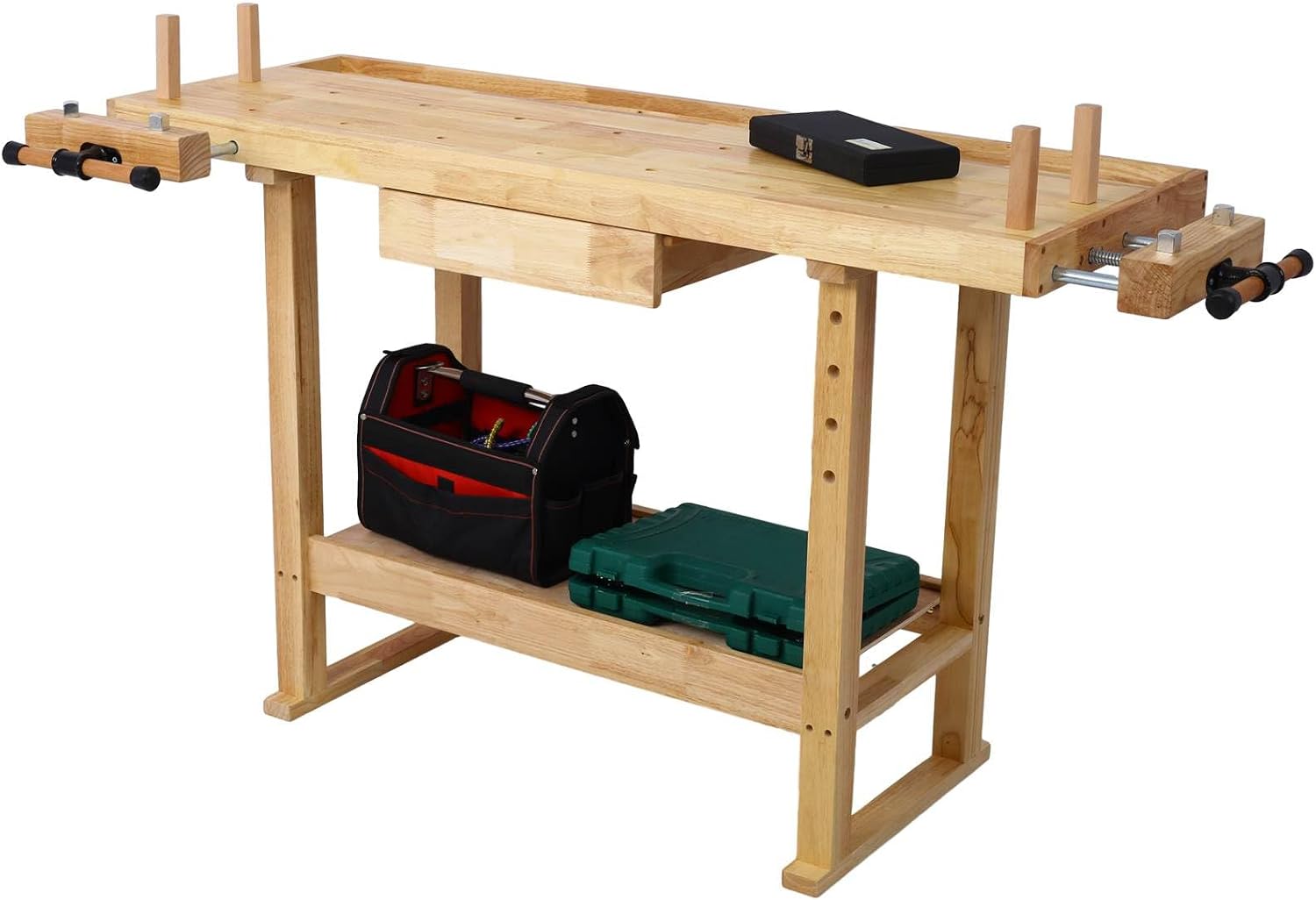 55-Inch Wood Workbench - Wooden Workbench for Garage Workshop and Home Throat for Enhanced Workshop Experience, Versatile & Spacious with Bar Clamps Set 12 inch x 3inch Pack of 4
