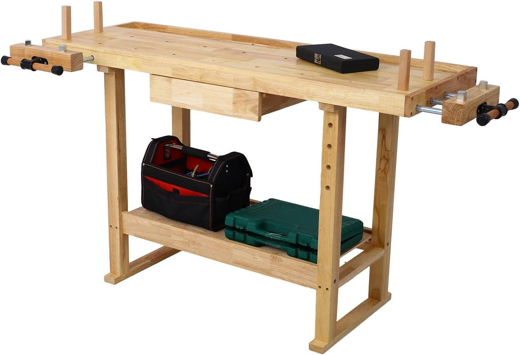 55-Inch Wood Workbench - Wooden Workbench for Garage Workshop and Home Throat for Enhanced Workshop Experience, Versatile & Spacious with Bar Clamps Set 12 inch x 4-3/4 inch Throat,Pack of 4