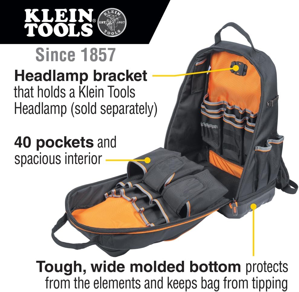 Klein Tools 62800BP Backpack Tool Bag, Tradesman Pro Extra-Large 40-Pocket & 32500HD Multi-Bit Screwdriver/Nut Driver, Impact Rated 11-in-1 Tool with Phillips, Slotted