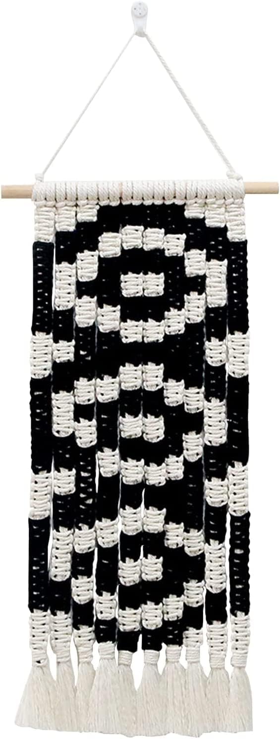 Tapestries Knitted Tapestry Wall Hanging Wall Tapestry,Macrame Tapestry Boho Decoration Black Geometric Art Handmade Woven Tapestry,Gallery Background Wall Pediment