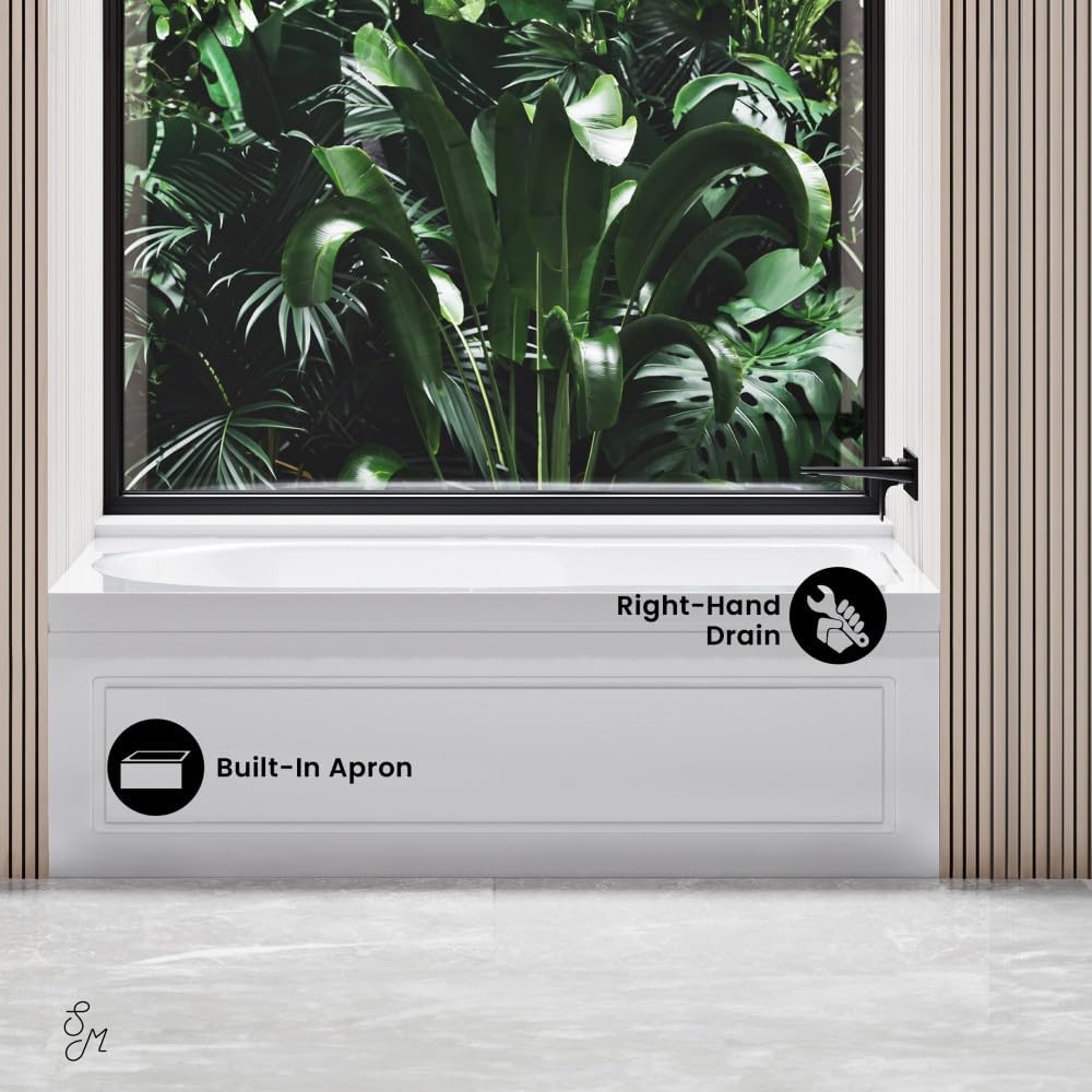 Bastille 60 x 30 Right Drain Soaking Alcove Bathtub in Glossy White with Integrated Armrest