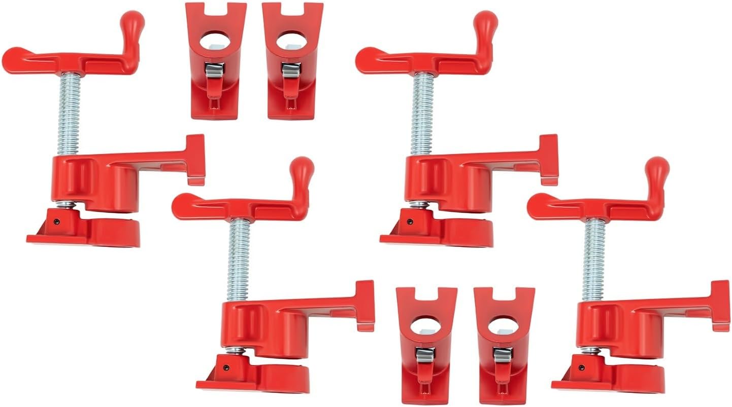 4 Pack 3/4' Wood Gluing Pipe Clamp Set Heavy Duty PRO Cast Iron Quick Release Bar Clamps Kit with Wide Base for Woodworking