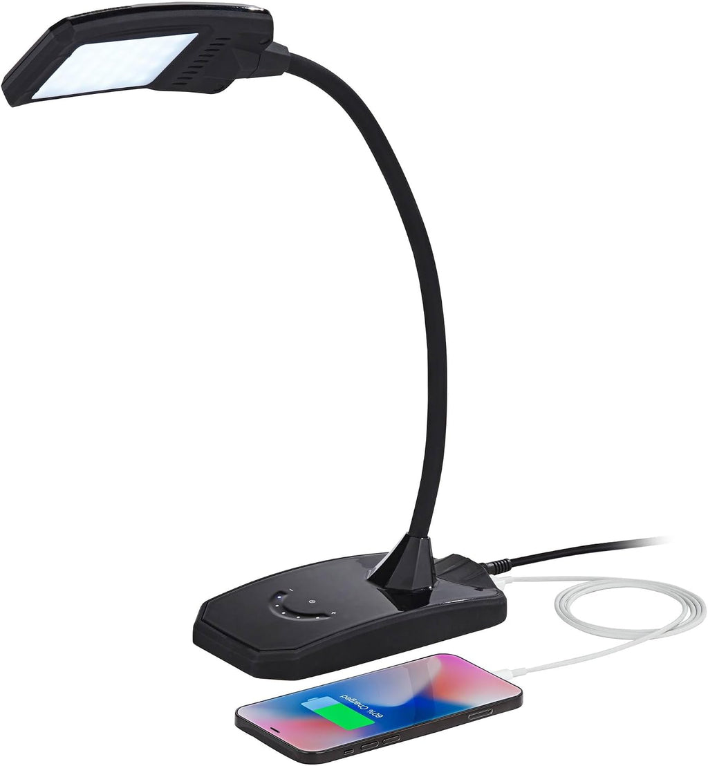360 Lighting Ricky 13 3/4' High Small Modern Desk Lamps Set of 2 USB Ports LED Gooseneck Black Shade Home Office Living Room Charging Bedroom Bedside Nightstand House Reading Kitchen Entryway