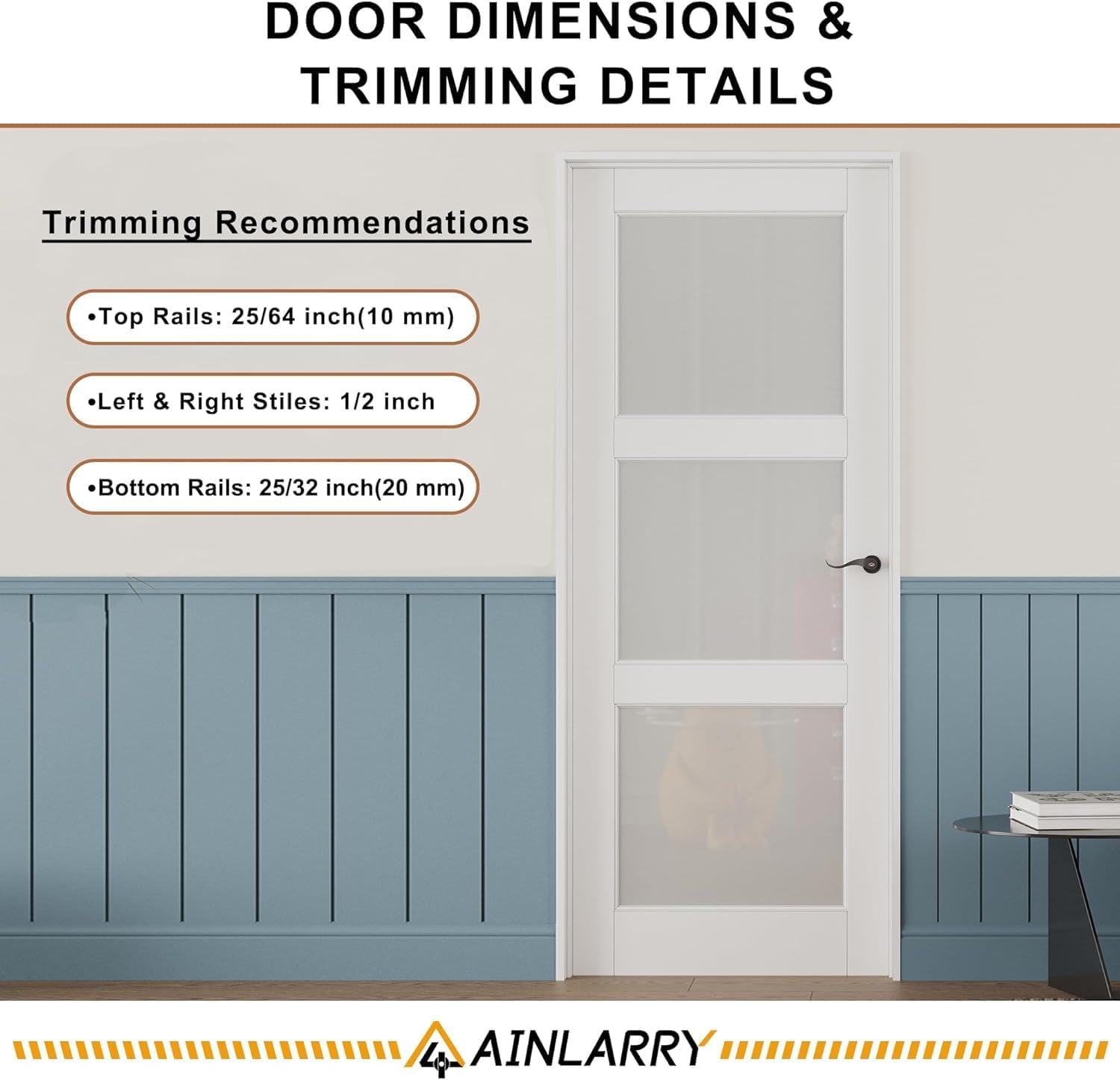 48' x 80' French Doors Interior (Double 24' x 80' Glass Frosted Glass Door with Silver Hinge Prehung Jamb Kit), Pre-Finished & Paintable, Prebuilt Home Door Panels & Assembly Required Jamb