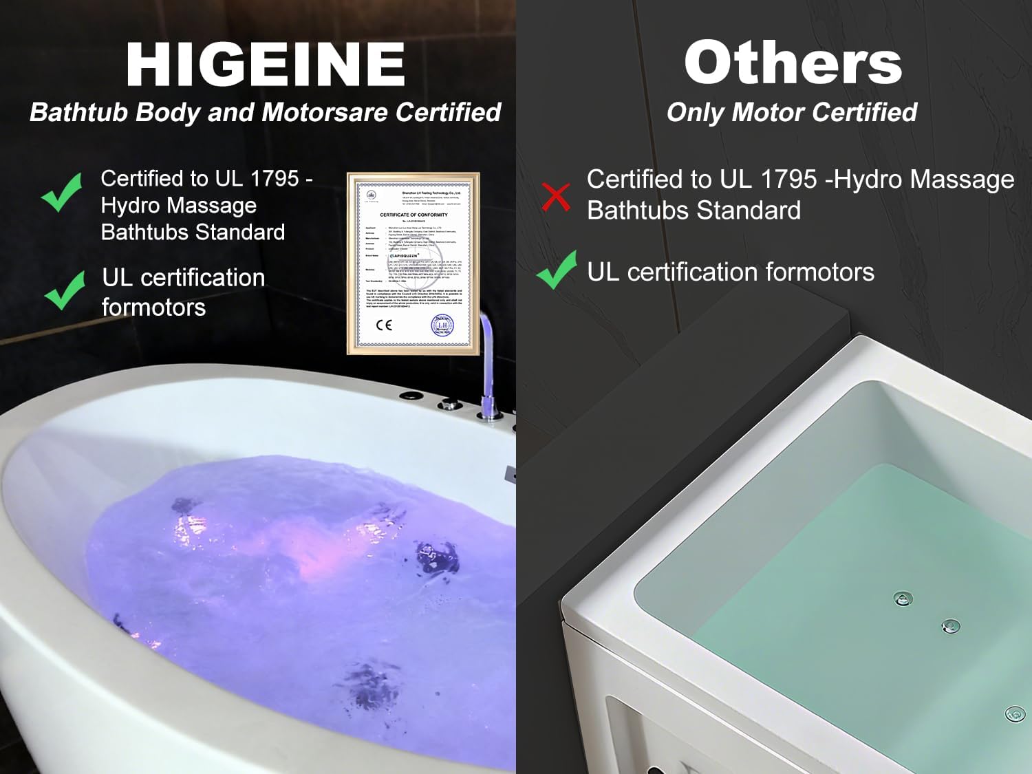 Premium 51' Modern Freestanding Whirlpool Bathtubs with Black Bathtub Pillow, Soaking Acrylic Tub With Faucet