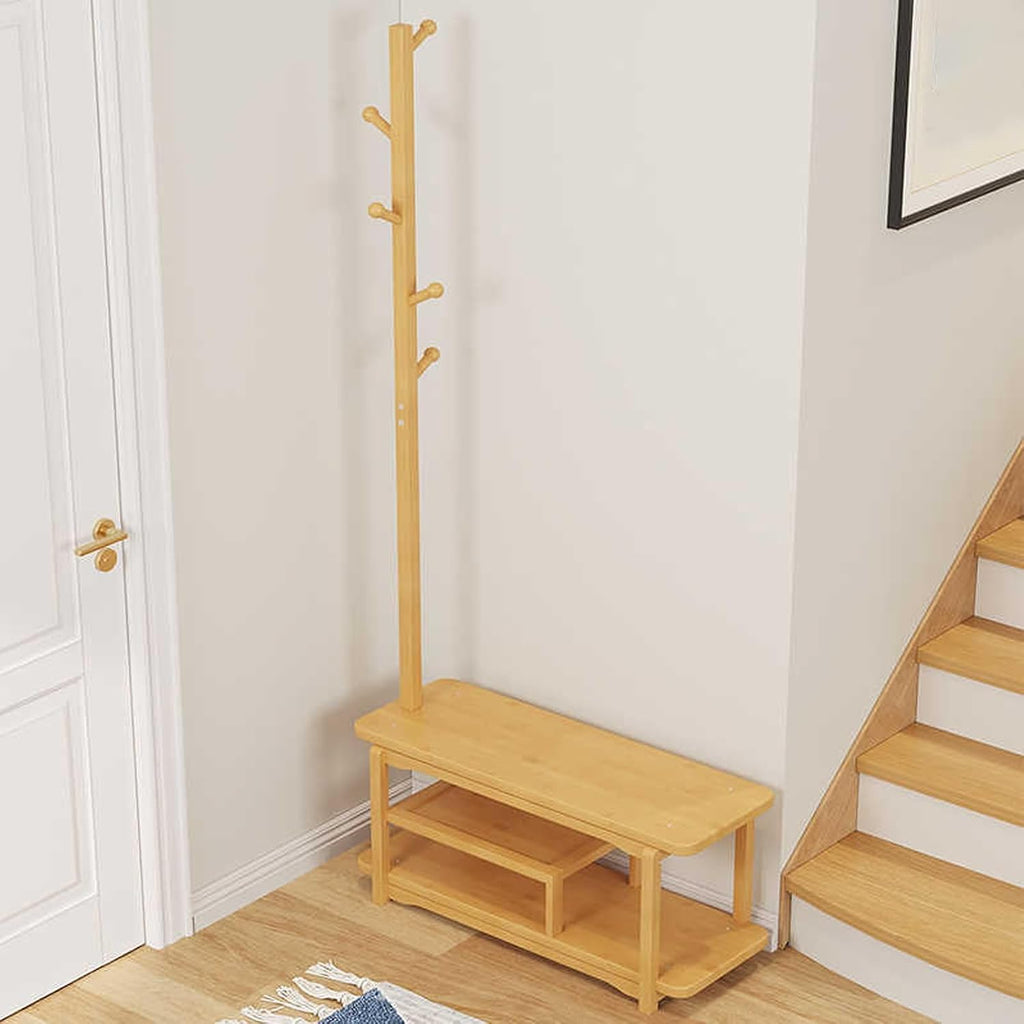 Small Closet Organizers and Storage System Bamboo Clothing Rack Increased Seat Width Reinforced Crossbar Multifunctional Garment Rack for Entryway