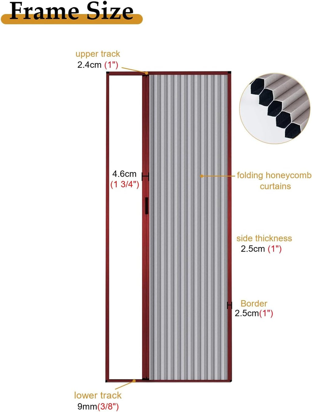 Accordion Door Non-Woven Folding Door with Red Wood Grain Metal Frame, Interior Retractable Gate Foldable Sliding Doors, Room Divider/Closet Multifold Door(22x39in(56x99cm))