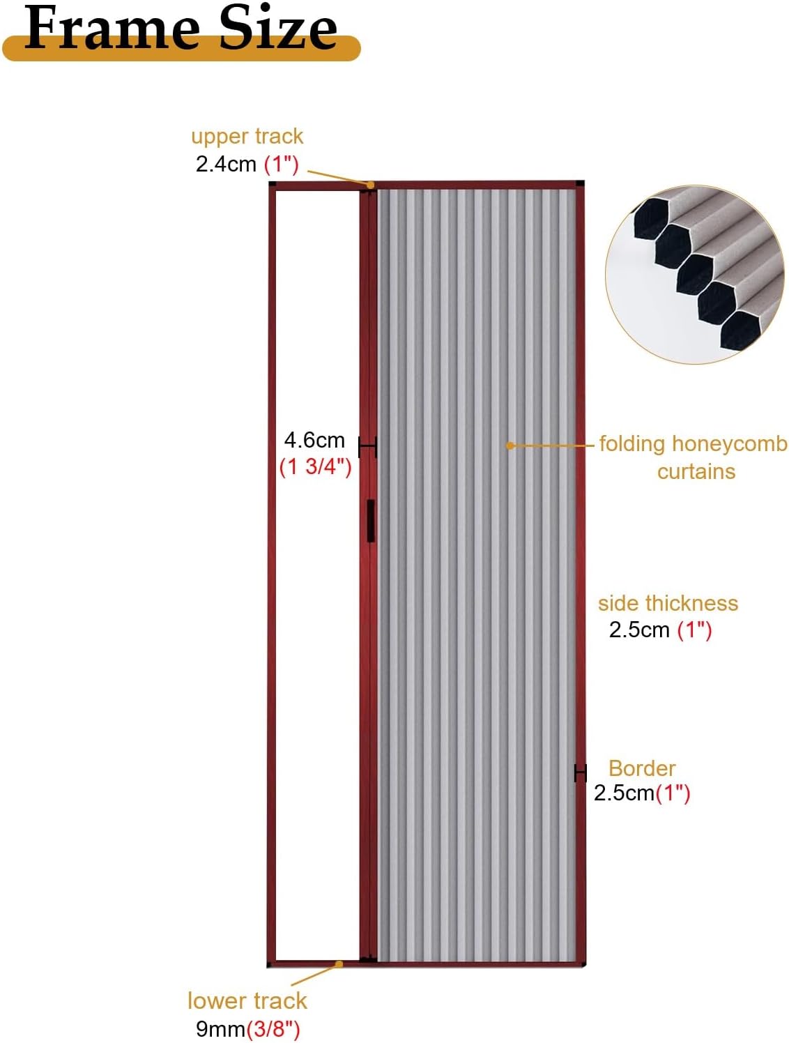 Accordion Door Non-Woven Folding Door with Red Wood Grain Metal Frame, Interior Retractable Gate Foldable Sliding Doors, Room Divider/Closet Multifold Door(22x39in(56x99cm))