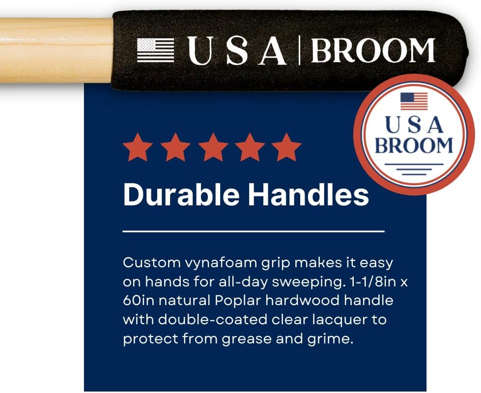 4-Pack - 24' Heavy Duty Outdoor Push Broom with 60' Handle. Ideal for Asphalt, Concrete & Heavy Debris. Durable American Made Steel Brackets-Stainless Steel Hardware. No Plastic. 100% USA Made