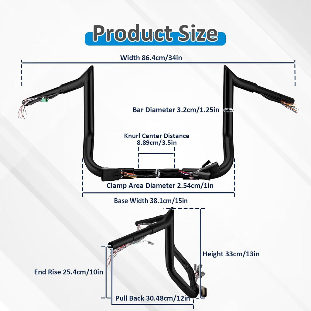 Wsays Pre-Wired Handlebar 10' Rise Bagger Meathook Ape Bar-Sharp Handlebar Compatible with Harley Touring Street Glide Electra Glide Ultra Limited 2008-2013 Black