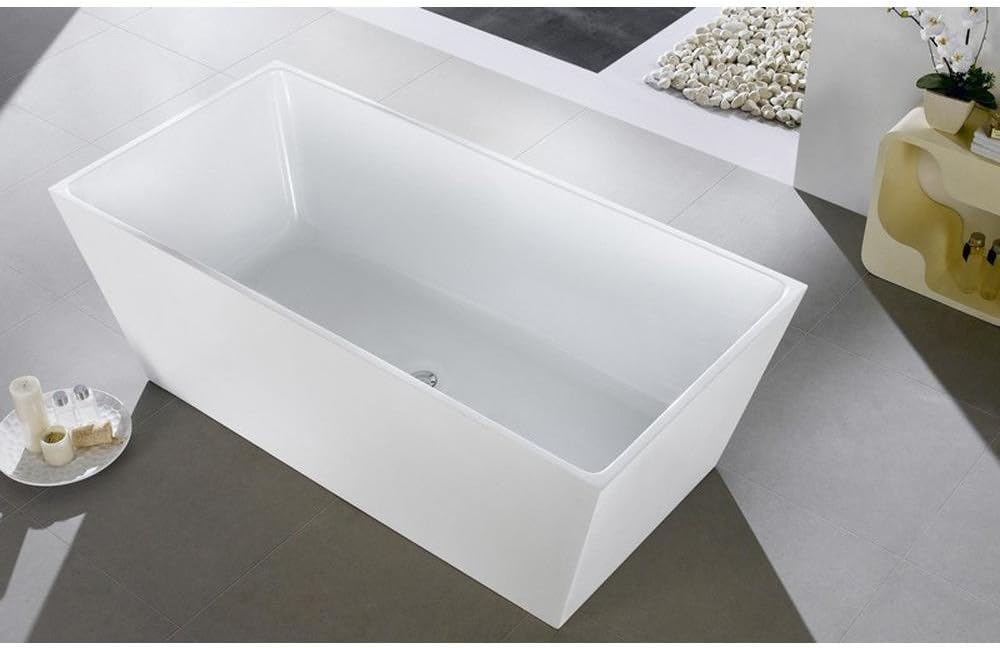 Kube Squadra 67' White Free Standing Bathtub Slim Rectangular Overflow