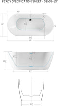 FerdY Nauru 59' Freestanding Bathtub,Gracefully Shaped Freestanding Soaking tub, Glossy White, cUPC Certified, Chrome Drain& Bath Pillow for Bathtub,Thick Tub Pillows, Breathable 4D Air Mesh