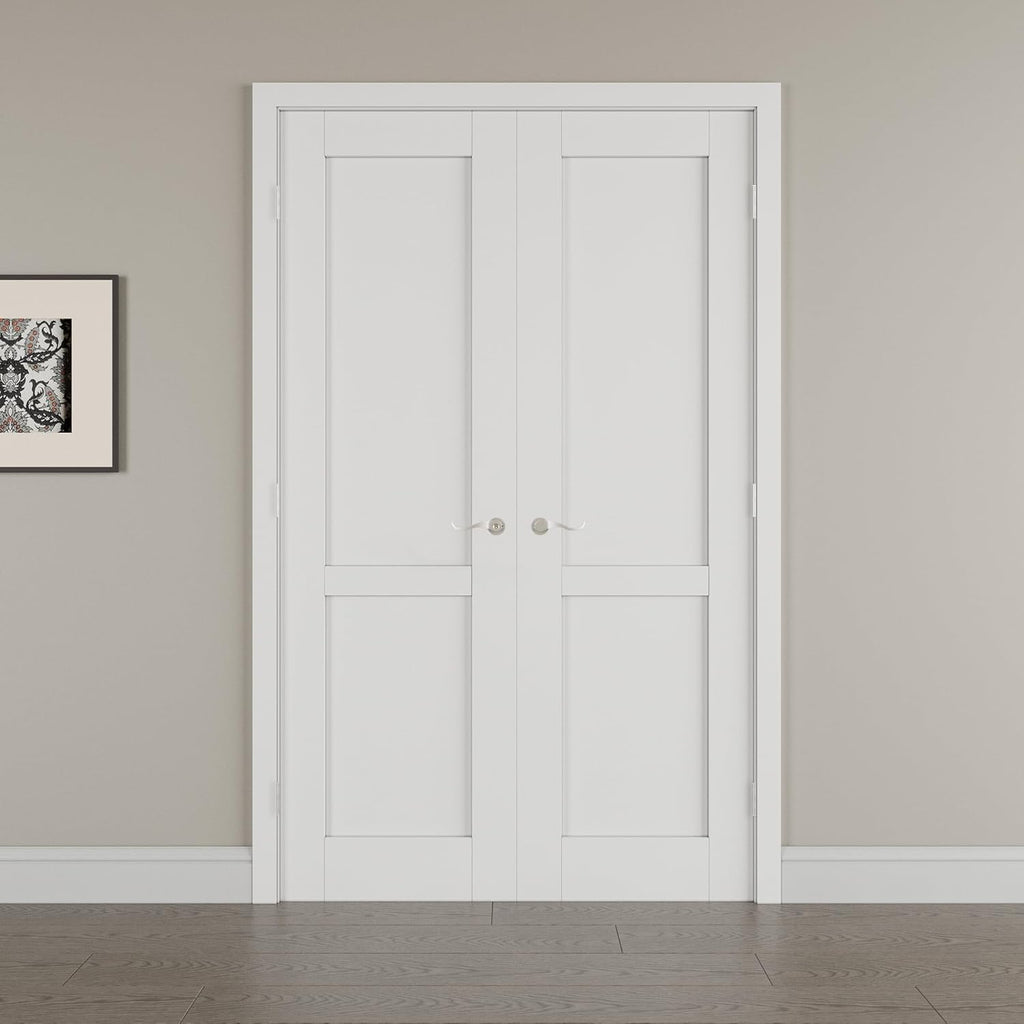 36' x 80' French Doors Interior (Double 18' x 80' 2-Lite Panel Door with Silver Hinge Prehung Jamb Kit), Pre-Finished & Paintable, Prebuilt Home Door Panels & Assembly Required Jamb