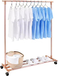 Heavy Duty Garment Rack Aluminum Alloy Clothing Rack On Wheels, Heavy Duty Clothes Rack with Shelves, Portable Closet Organizer for Hanging Clothes, Living Room Bedroom Clothes Rail (Gold)