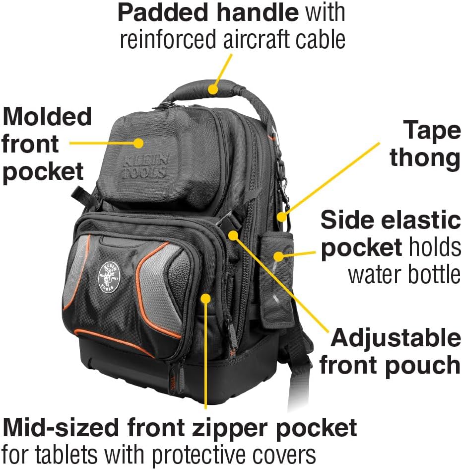 Klein Tools Electrician Tool Backpack with 48 Pockets and 11-in-1 Ratcheting Screwdriver/Nut Driver