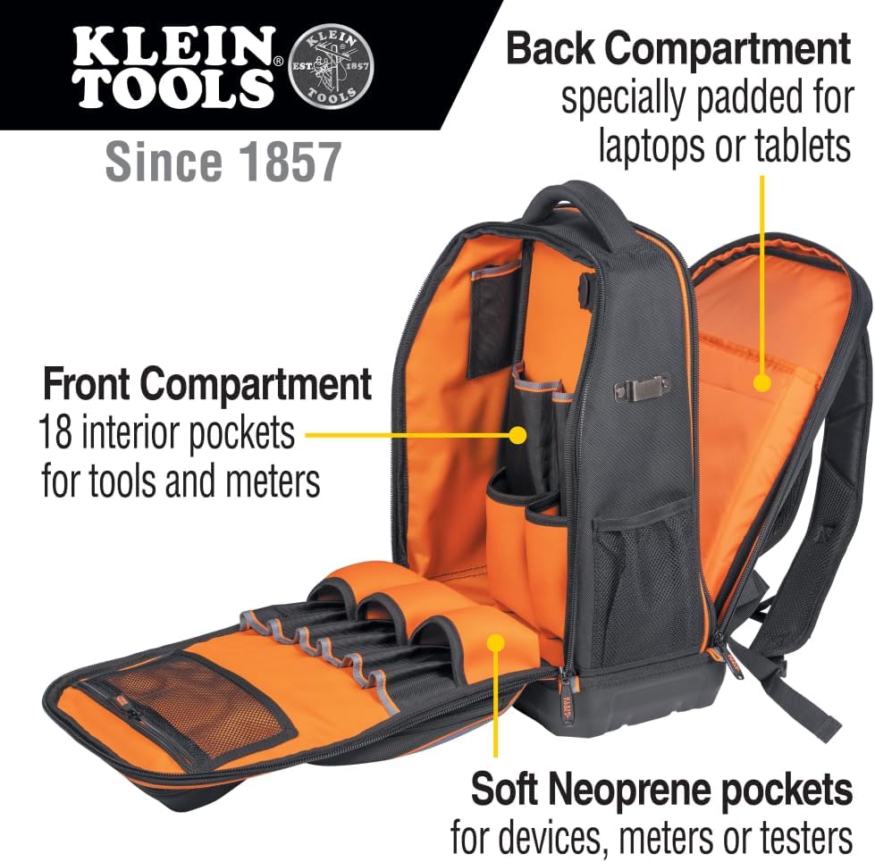 Klein Tools 62805BPTECH Laptop Backpack Tool Bag, Tradesman Pro Extra-Large & 32500HD Multi-Bit Screwdriver/Nut Driver, Impact Rated 11-in-1 Tool with Phillips, Slotted, Square and Torx Tips
