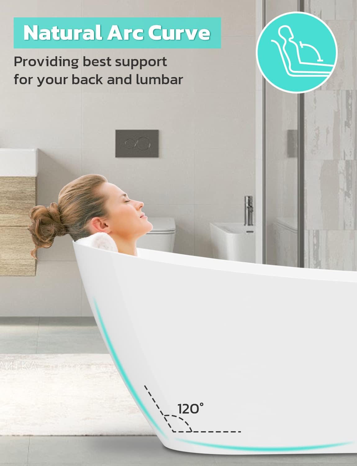 Zevemomo 59 inch Freestanding Bathtub with Non-slip Bottom Design, Acrylic Free Standing Soaking Bathroom Tub with Brushed Nickel-Finished Overflow and Anti-Clogging Drain, White