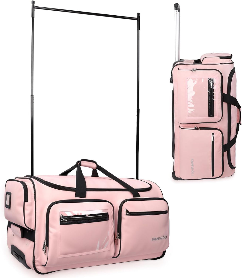Fanwoli 23' Dance Bag with Garment Rack | Upgraded Stable System & Fabric | More Lightweight & Wear-Resistant | Ideal Competition Rolling Duffle Bag