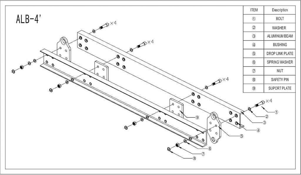 4400 LBS 2 Ton Aluminum 4' Lifting Spreader Beam Lifting Bar with Swivel Self Locking Hooks and 4 FT Round Sling Bridle Heavy Duty Light Weight