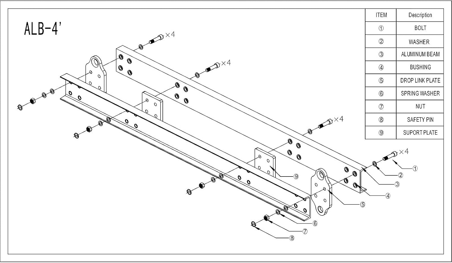4400 LBS 2 Ton Aluminum 4' Lifting Spreader Beam Lifting Bar with Swivel Self Locking Hooks and 4 FT Round Sling Bridle Heavy Duty Light Weight