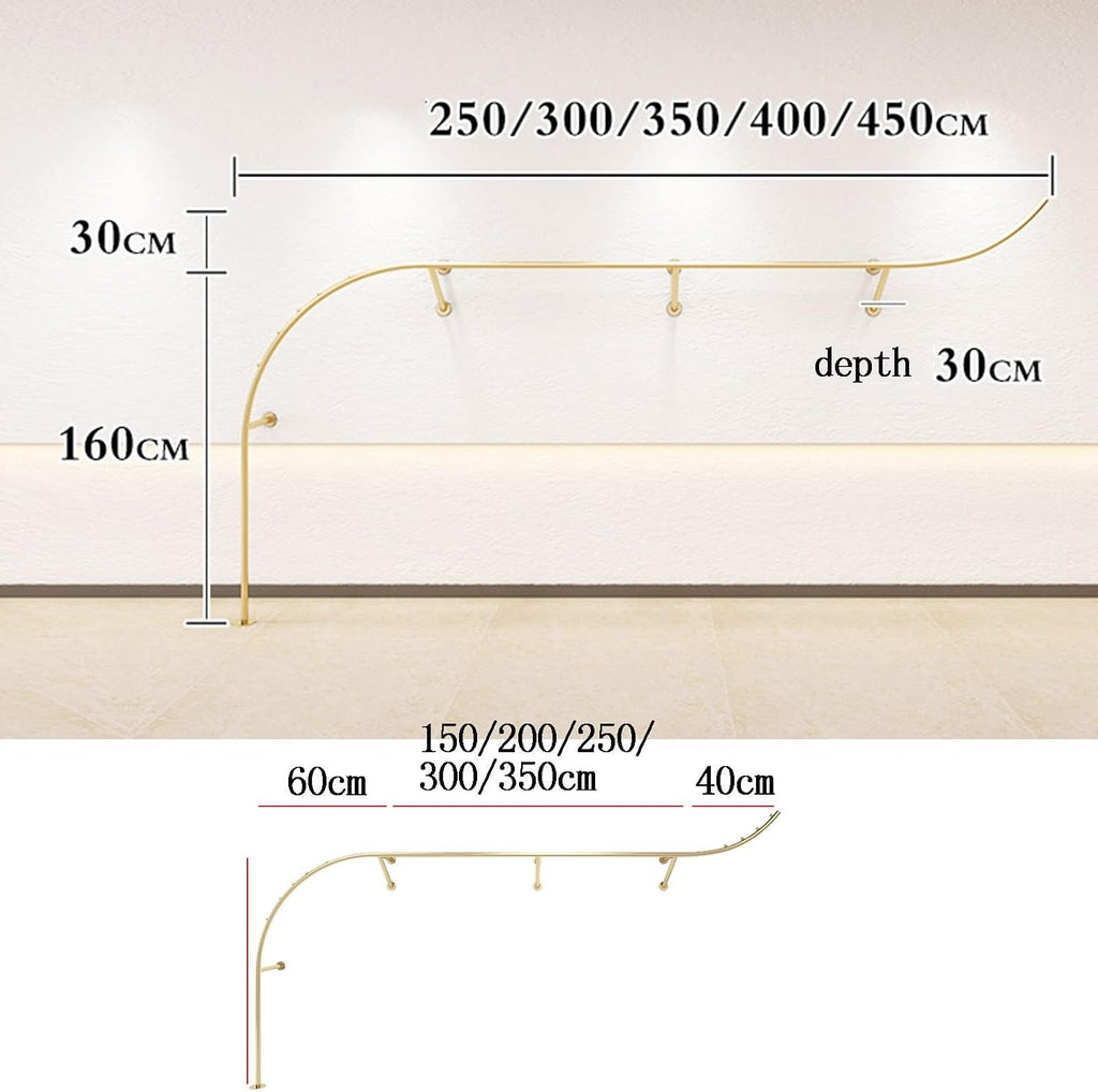 Clothing Rod Wall Mounted Clothing Rack Store Garment Racks Display Clothes Hanger Commercial Hanging Clothes,Multi-Functional Organizer Storage Shelf for R(A-L250CM