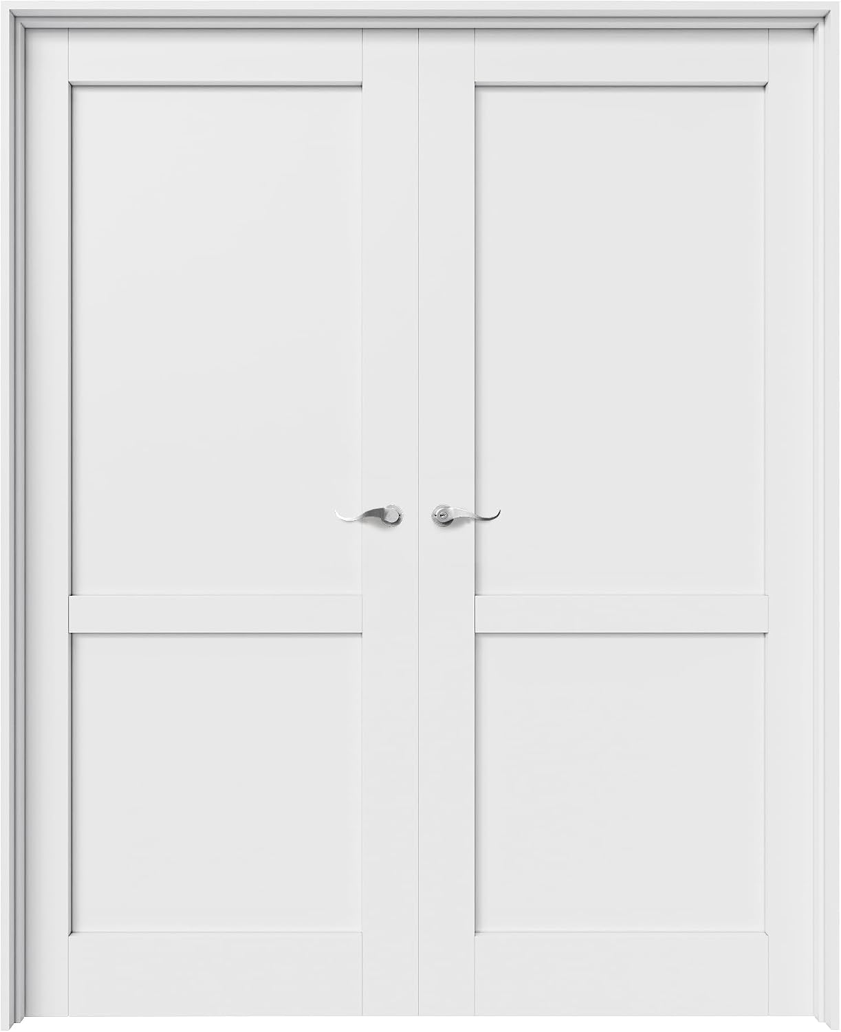 60' x 80' French Doors Interior (Double 30' x 80' 2-Lite Panel Door with Silver Hinge Prehung Jamb Kit), Pre-Finished & Paintable, Prebuilt Home Door Panels & Assembly Required Jamb