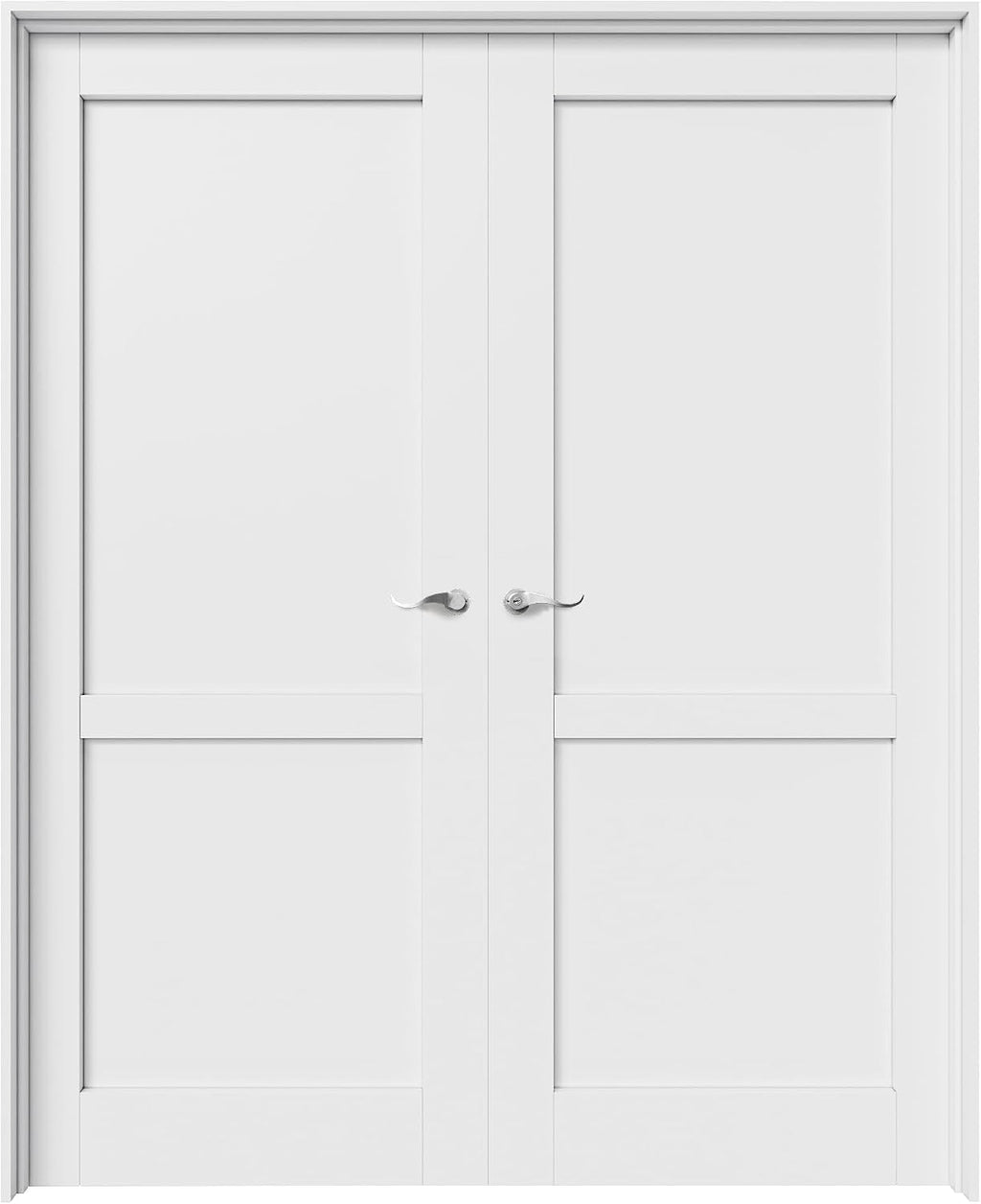 72' x 80' French Doors Interior (Double 36' x 80' 2-Lite Panel Door with Silver Hinge Prehung Jamb Kit), Pre-Finished & Paintable, Prebuilt Home Door Panels & Assembly Required Jamb