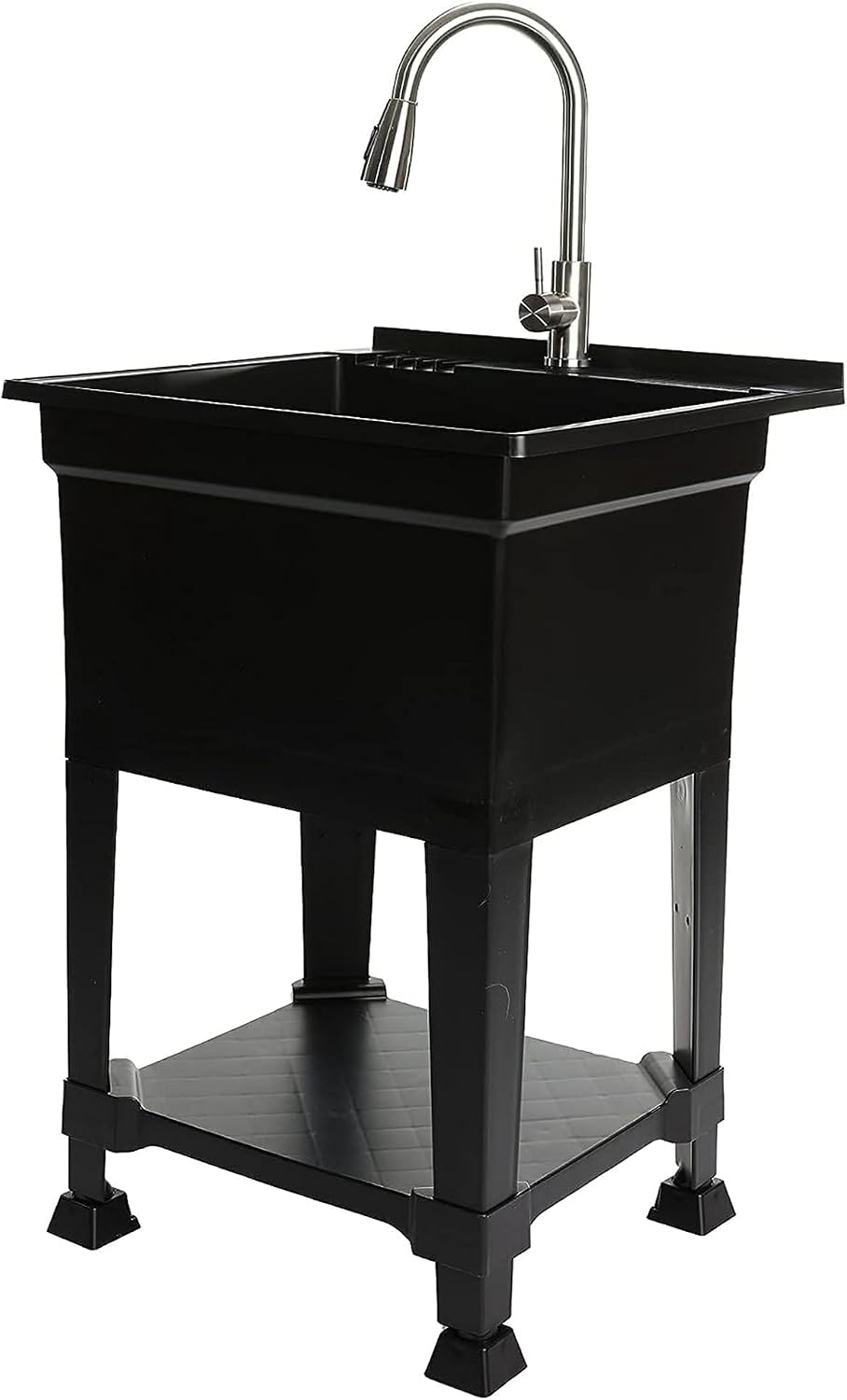 UTILITYSINKS Freestanding Utility Tub Sink with Quick Connect Drain, 24 x 24', Black - Portable and Compact Sink with Faucet for Outdoor Kitchen, Laundry Room, Garage, and Basement
