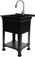 UTILITYSINKS Freestanding Utility Tub Sink with Quick Connect Drain, 24 x 24', Black - Portable and Compact Sink with Faucet for Outdoor Kitchen, Laundry Room, Garage, and Basement