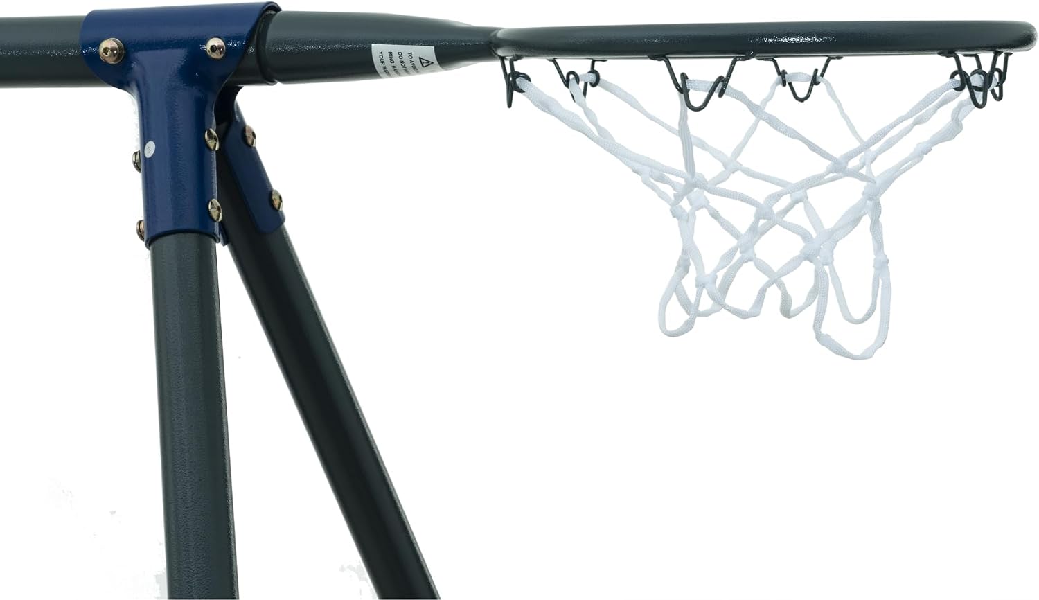 6‑Function Outdoor Swing Set with Net Saucer, Mini Slide, Face‑to‑Face Swings, Basketball Hoop & Soccer Net, Heavy‑Duty Steel Playground Playset (440 lbs) in Grey & Blue for Boys and Girls Ages 3+
