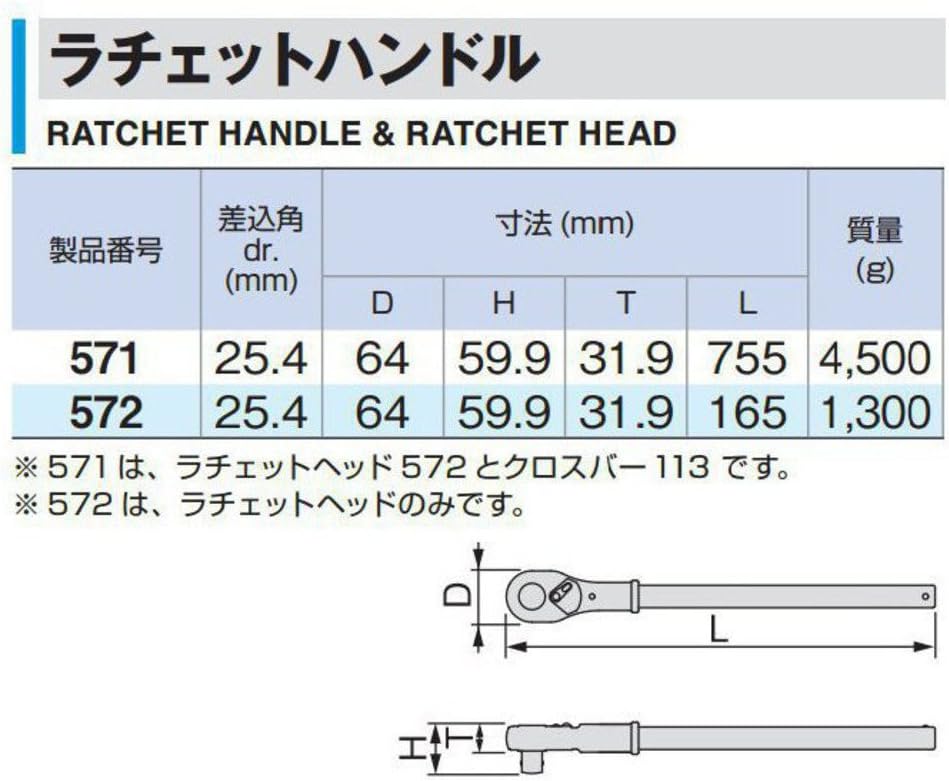 TONE 571 1' Drive 24 Teeth Ratchet Handle and Head