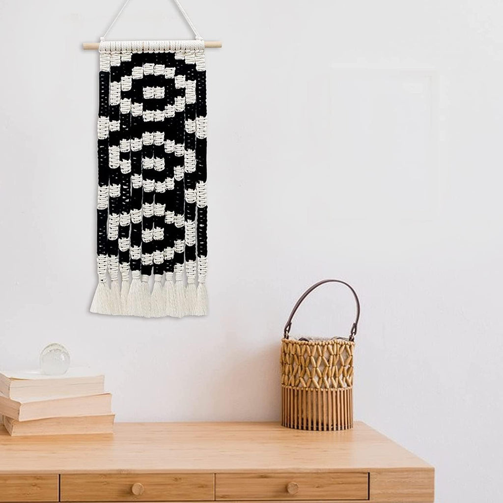 Tapestries Knitted Tapestry Wall Hanging Wall Tapestry,Macrame Tapestry Boho Decoration Black Geometric Art Handmade Woven Tapestry,Gallery Background Wall Pediment