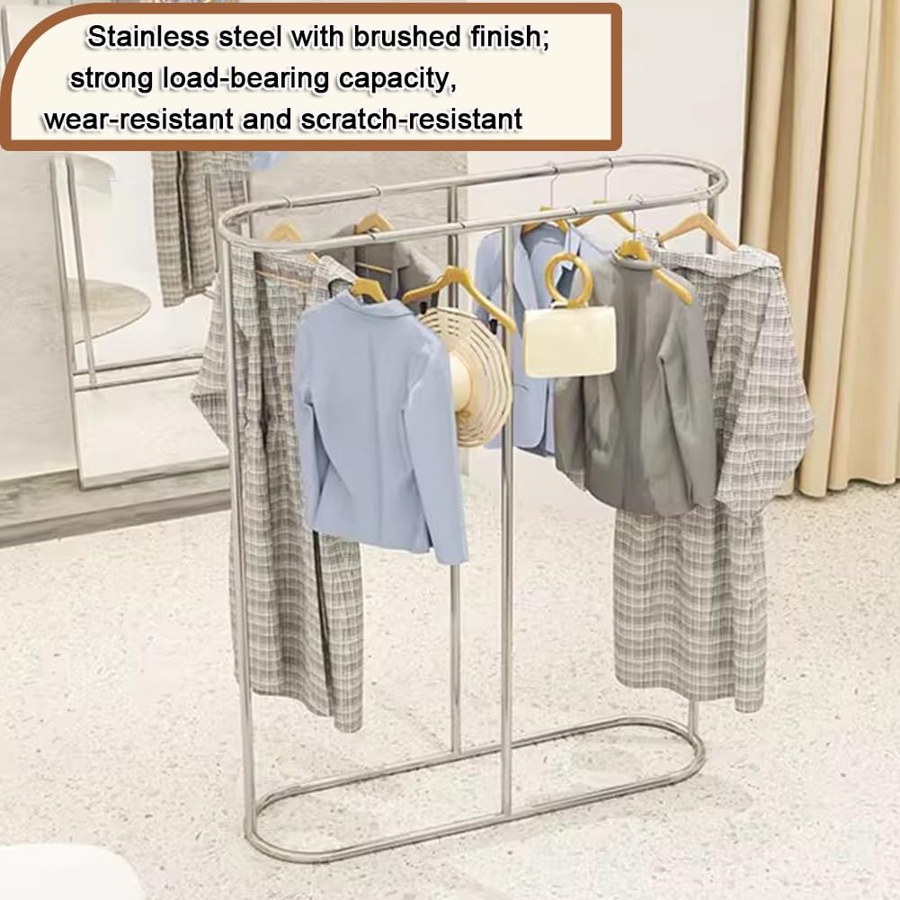 Clothes Rack, Clothing Rack for Hanging Clothes, Houseware Heavy Duty Clothing Garment Rack, Double-Pole Clothes Rack, for Hanging Clothes, Retail Display, Silver(100x45x130cm)