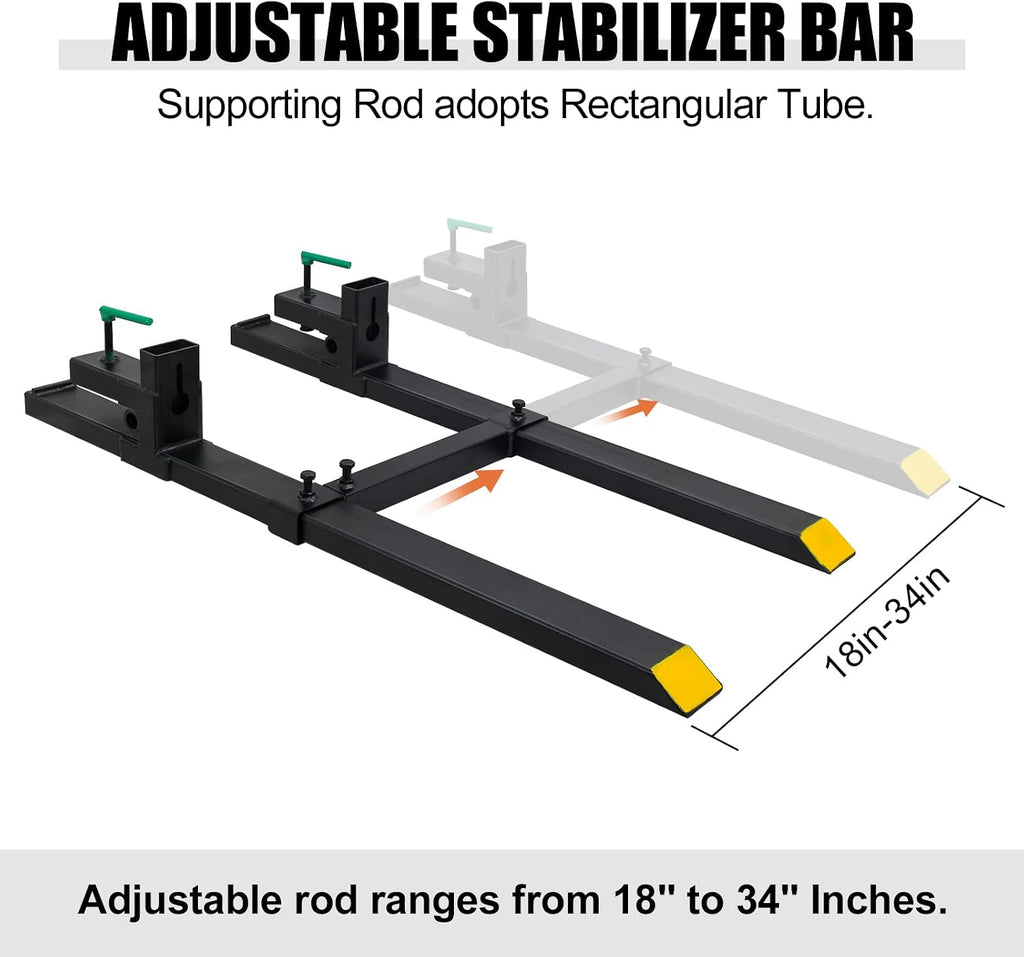 Clamp on Pallet Forks with Adjustable Stabilizer Bar 60' 1500lbs Max, Heavy Duty Pallet Forks Clamp On for Tractor Bucket