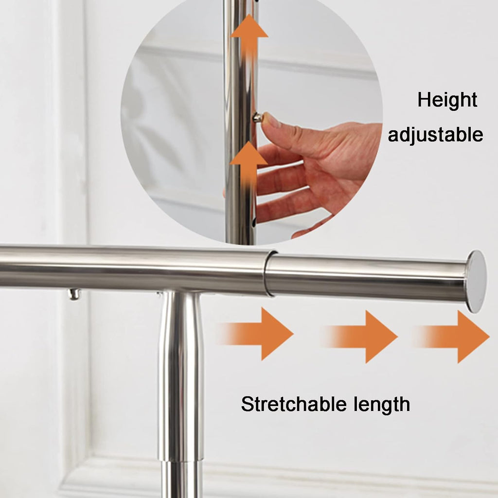 Clothing Rack,Adjustable Garment Rack On Wheels, Stainless Steel Clothes Hanger, Telescopic Mobile Clothing Storage Stand for Bedroom Living Room - Stylish Gold Finish,Gold