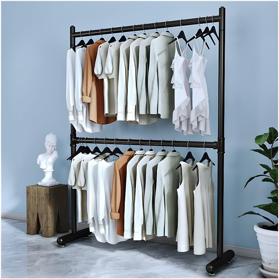 Floor-Standing Clothing Display Hanger, Industrial Pipe Garment Rack, Heavy Duty Metal Clothes Organizer, for Hanging Clothes Boutiques (Black 80x40x160 cm)
