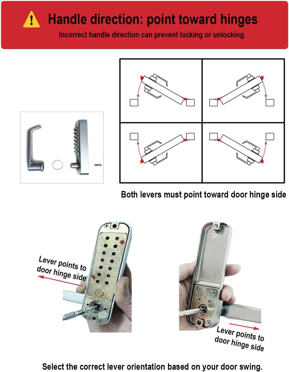 JOUNJIP Single-Sided Mechanical Keyless Combination Lever Handle Door Lock - [Square Spindle] Easier Install - Satin Chrome - 2024 Upgrade Version
