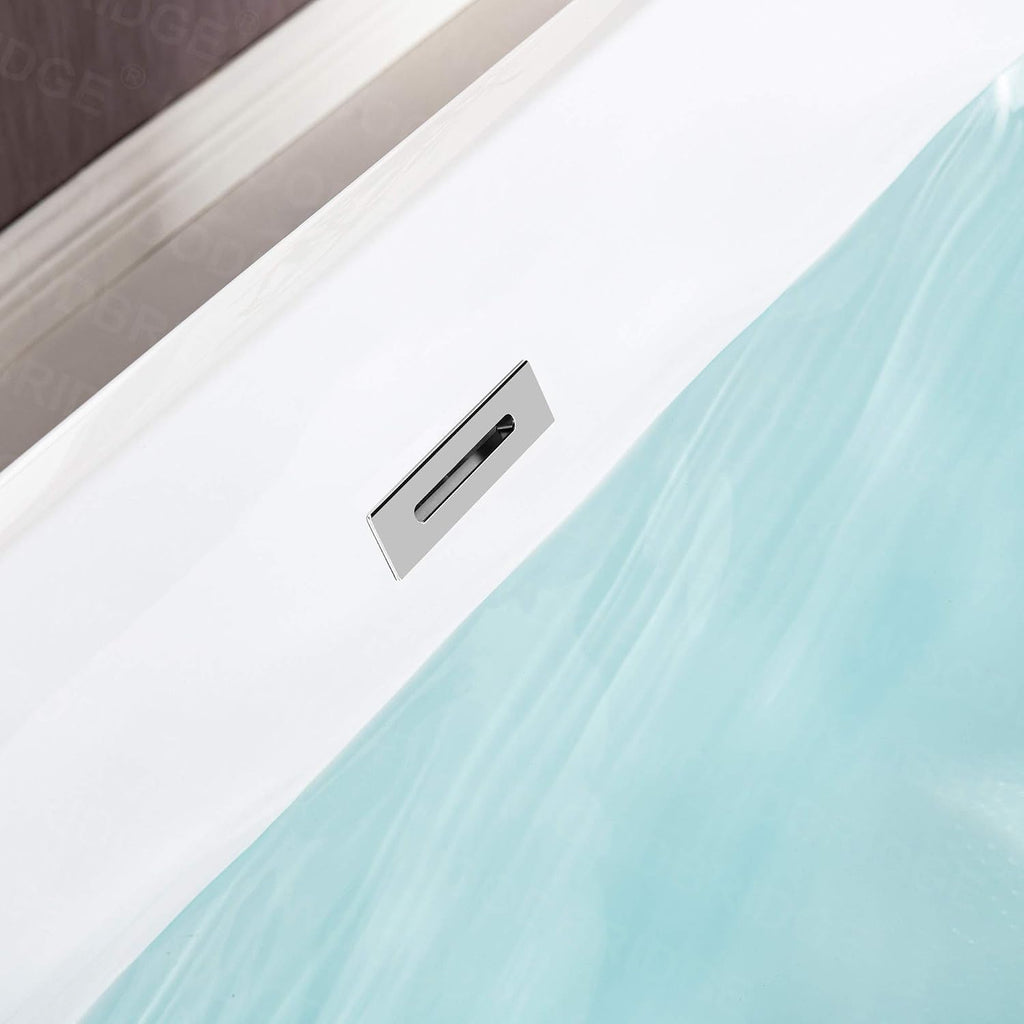 WOODBRIDGE 59'Freestanding White Acylic Soaking Bathtub with White Pillow,Drain and Overflow inChrome,BTA1509 -C-Drain &O+ Pillow
