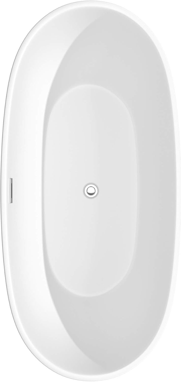 Juno 67 Inch Freestanding Bathtub in Matte White with Polished Chrome Drain and Overflow Trim
