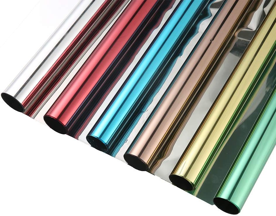 Reflective Window Film One Way Mirror Privacy Film Heat Control Anti UV Adhesive Window Tint Sticker for Home and Office, 24Inch x 100Feet, Gold Silver