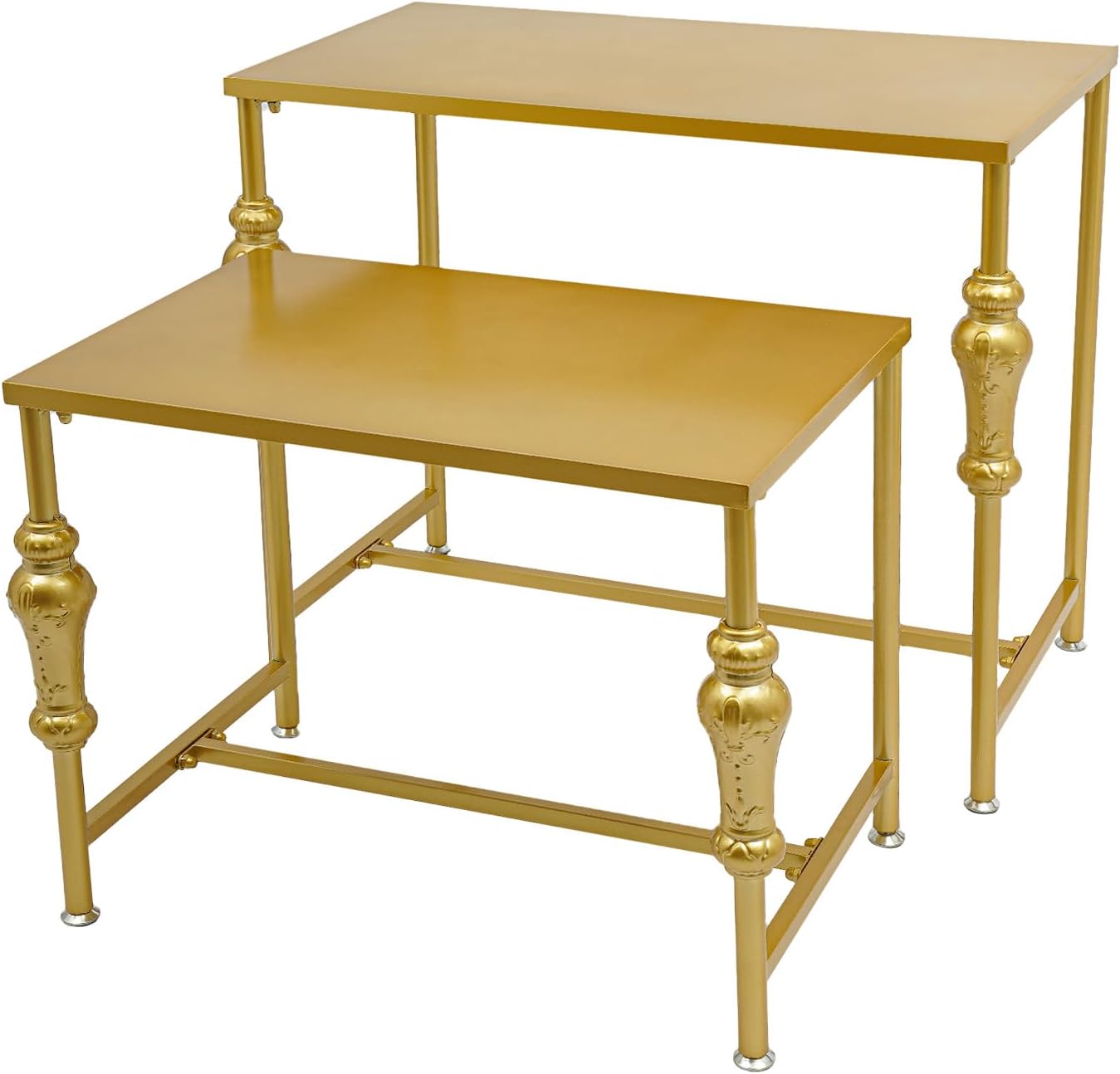 Industrial Retail Display Tables, Set of 2 Standing Clothing Shoes Display Rack, Heavy Duty Boutique Display Riser Storage Shelves, Garment Handbag Display Stand for Retail Clothing Store (Gold)