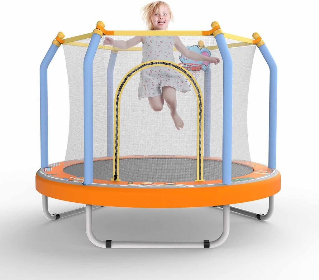 Mersco 55' Toddler Trampoline for Kids 2-5, 110lbs Indoor & Outdoor Mini Trampoline with Net, Basketball Hoop, for Boys & Girls