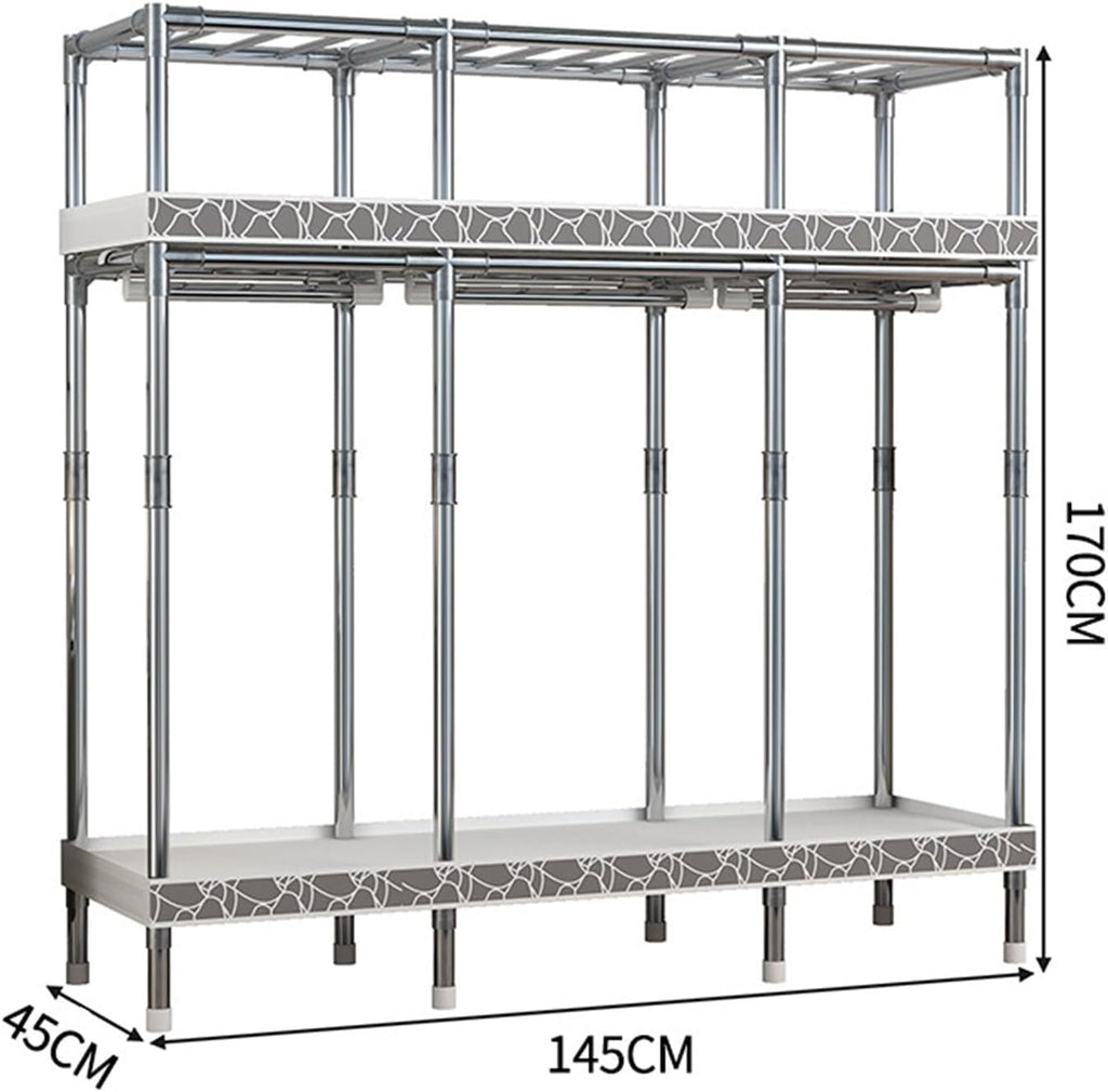 Portable Closets,Covered Clothing Racks For Hanging Clothes, Freestanding Portable Closet,Wardrobe Closet Heavy Duty Garment Rack,Extra Large Clothes Rack With Cover(Gray,145cm)