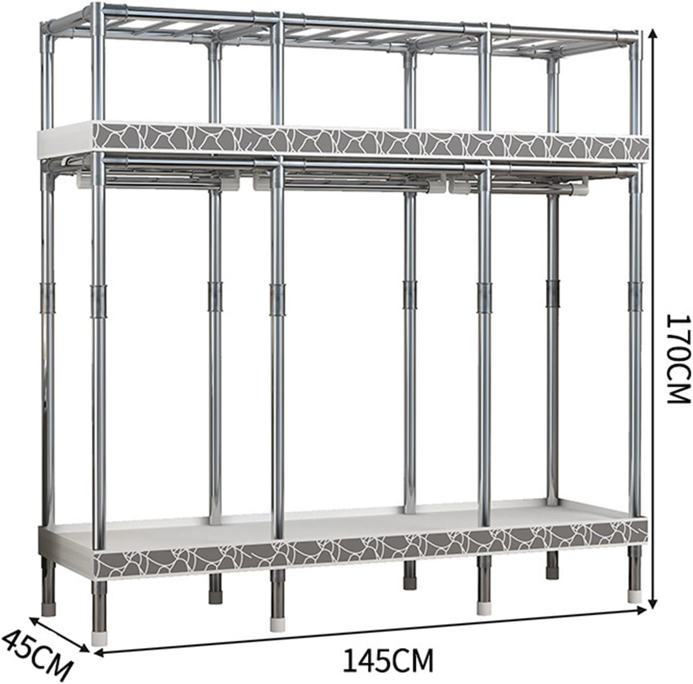 Portable Closets,Covered Clothing Racks For Hanging Clothes, Freestanding Portable Closet,Wardrobe Closet Heavy Duty Garment Rack,Extra Large Clothes Rack With Cover(Gray,145cm)