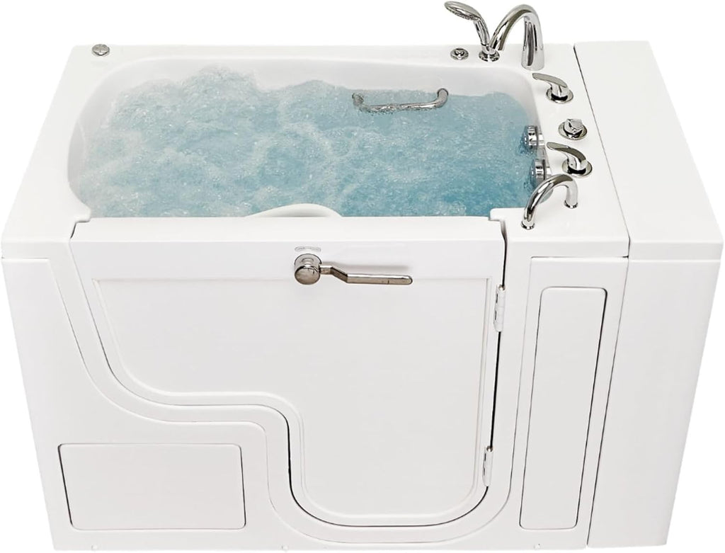 Ella Wheelchair Transfer 30'x52' Acrylic Hydro Massage Walk-In Bathtub with Right Outward Swing Door, 5 Piece Fast Fill Faucet, 2' Dual Drain