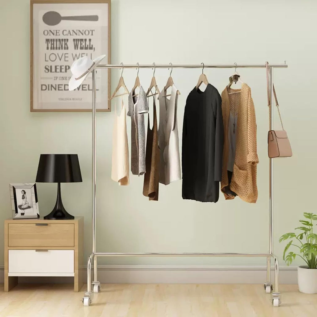 Garment Rack Rolling Clothes Rack, Freestanding Clothing Racks for Hanging Clothes,Stainless steel Garment Rack with Wheels, Portable clothes rail for bedrooms and boutiques,Chrome(Size:120X40X160CM)