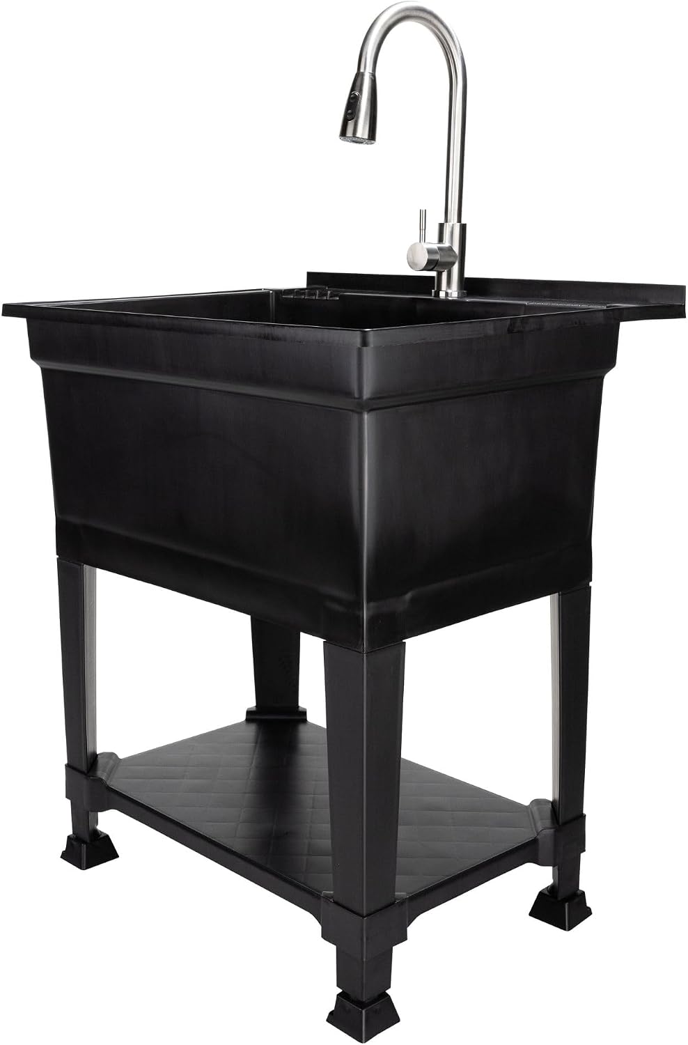 UTILITYSINKS Freestanding Utility Tub Sink w/Drain Plug & Floor Levelers, 30 x 24', Black - Portable and Compact Sink with Faucet for Outdoor Kitchen, Laundry Room, Garage, and Basement