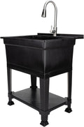 UTILITYSINKS Freestanding Utility Tub Sink w/Drain Plug & Floor Levelers, 30 x 24', Black - Portable and Compact Sink with Faucet for Outdoor Kitchen, Laundry Room, Garage, and Basement