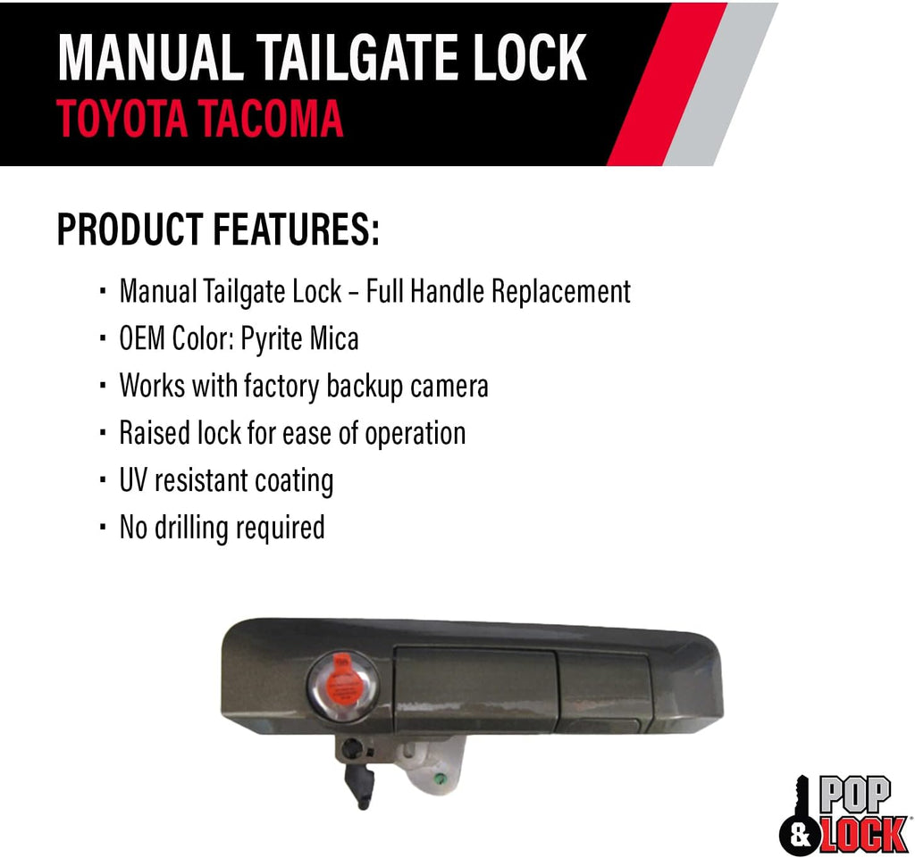 Pop & Lock PL5406 Pyrite Mica Manual Tailgate Lock with Bolt Codeable for Toyota Tacoma